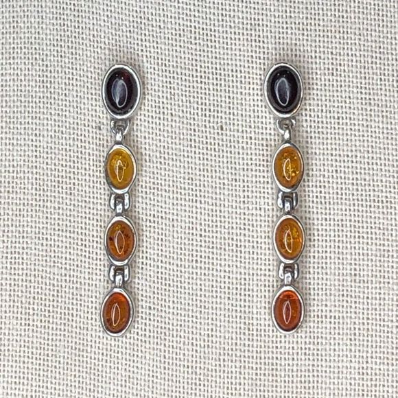 ARTISAN Multi-Color Amber Drop Dangle Sterling Silver Earrings 925 - Picture 5 of 5
